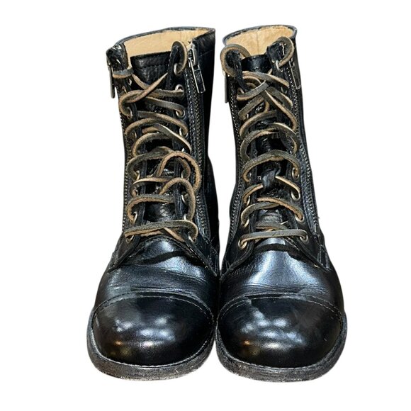 FRYE Tyler Double Zip Leather Combat Moto Laced Ankle Boots Black 6.5 - Picture 3 of 13